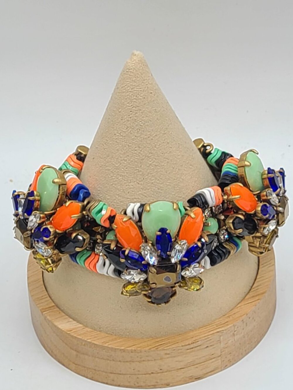 J Crew Vintage Multi Color Stone Crystal Gold Tone Bracelet